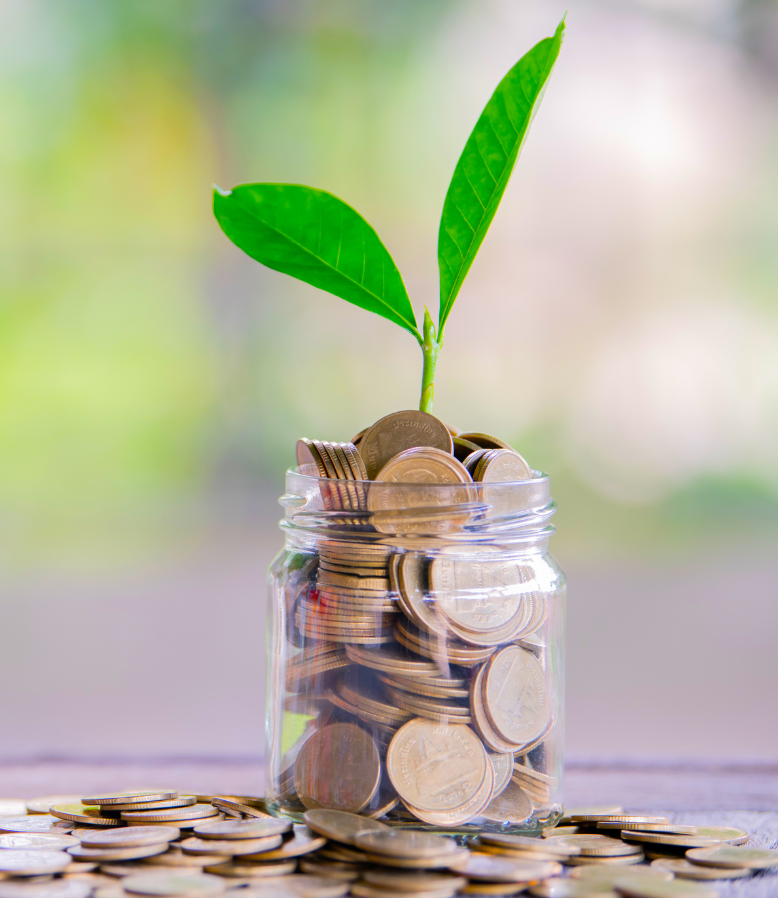 A picture of a jar of money with a tree sprouting to signify earning with avon